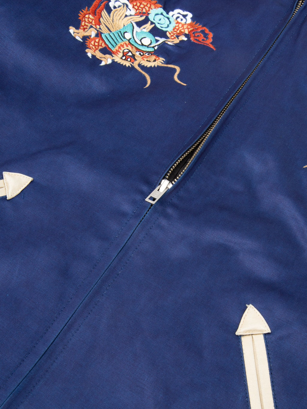 samurai jeans sukajan embroidered satin indigo souvenir jacket japanese made