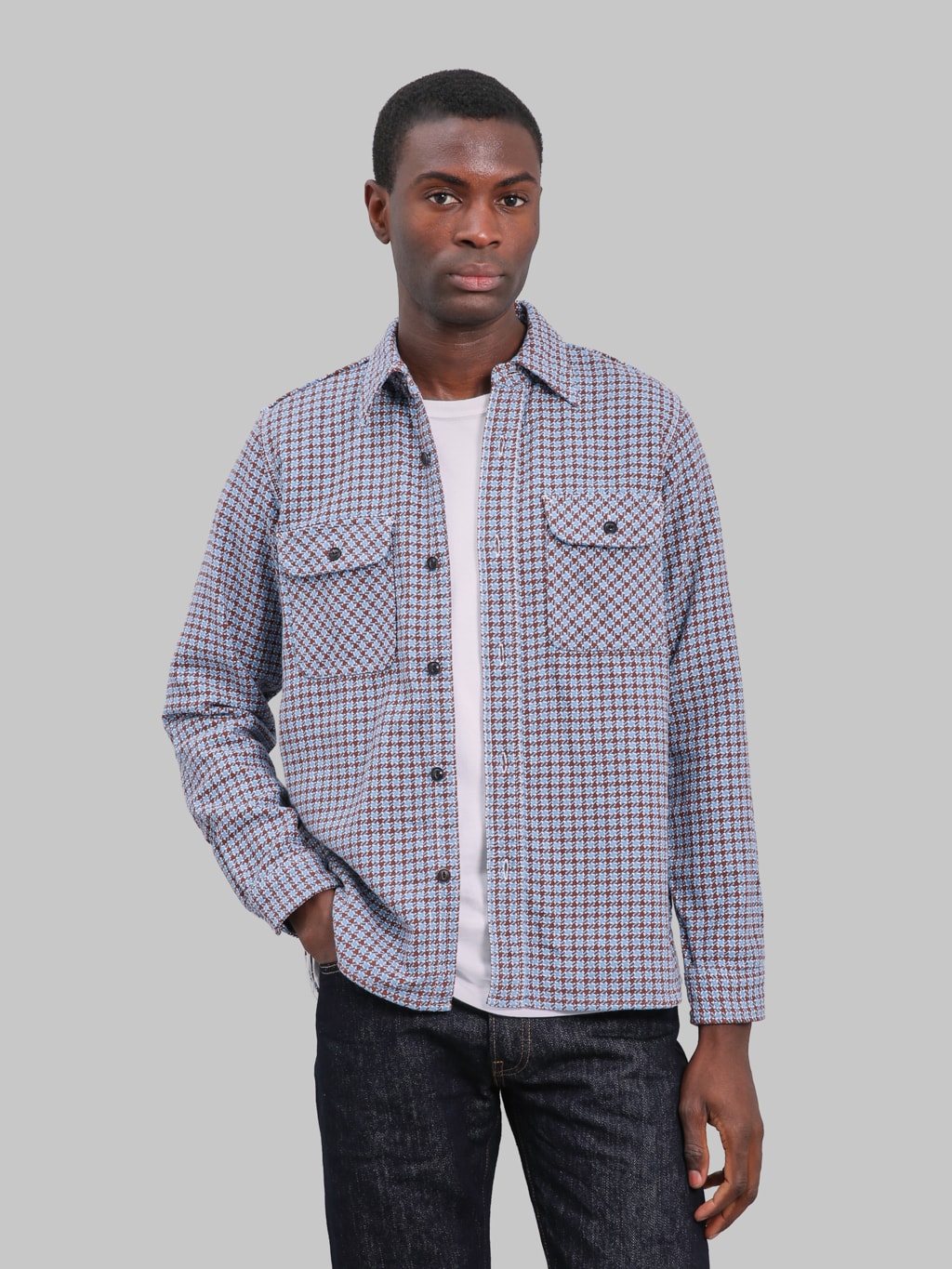 Samurai Jeans SIN25-02W Western Cut Cheese Indigo Heavy Flannel Work Shirt