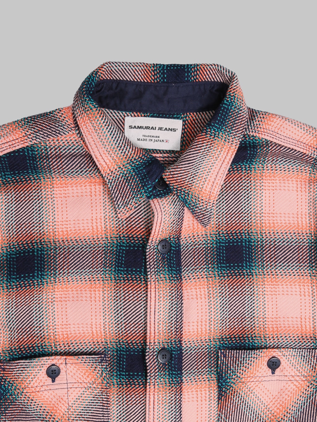 Samurai Jeans SIN25-01W Western Cut Rope Dyed Indigo Flannel Shirt Pink