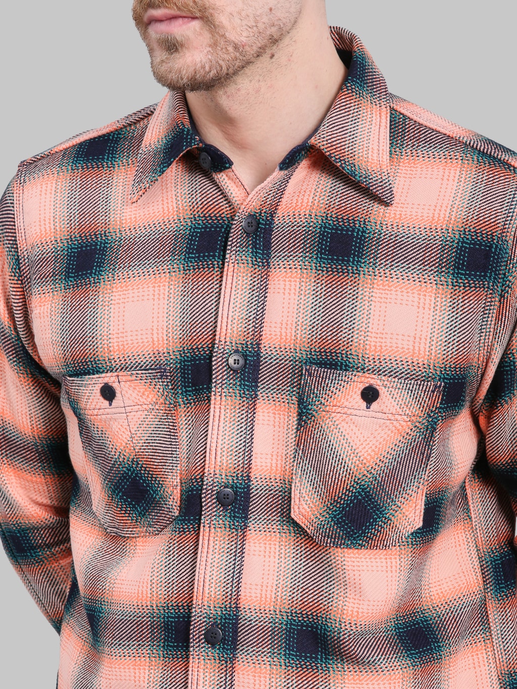 Samurai Jeans SIN25-01W Western Cut Rope Dyed Indigo Flannel Shirt Pink