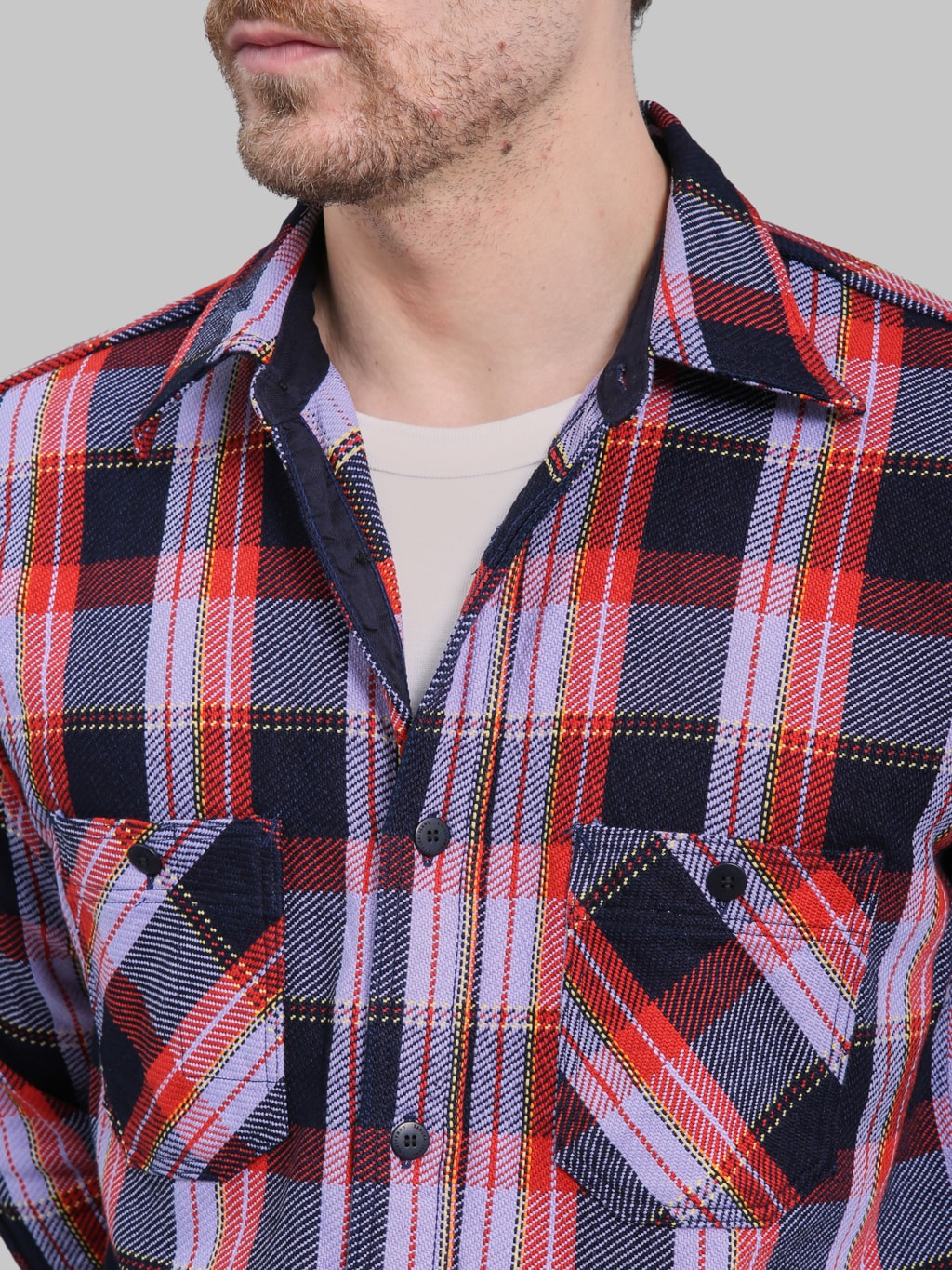 Samurai Jeans SIN25-01W Western Cut Rope Dyed Indigo Flannel Shirt Purple