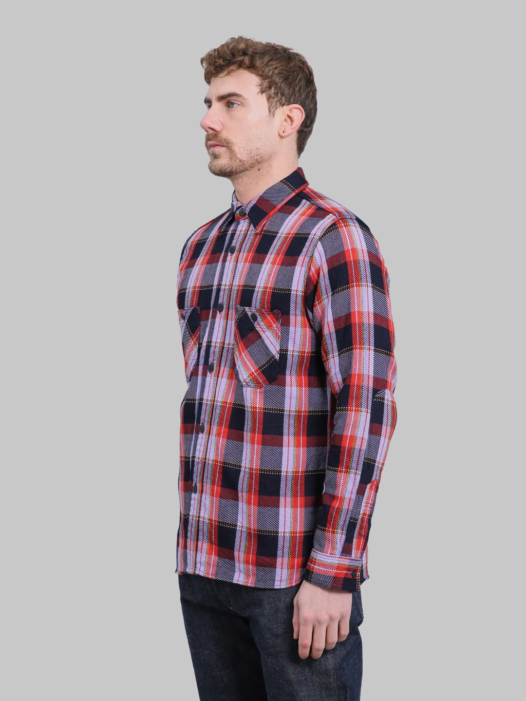 Samurai Jeans SIN25-01W Western Cut Rope Dyed Indigo Flannel Shirt Purple