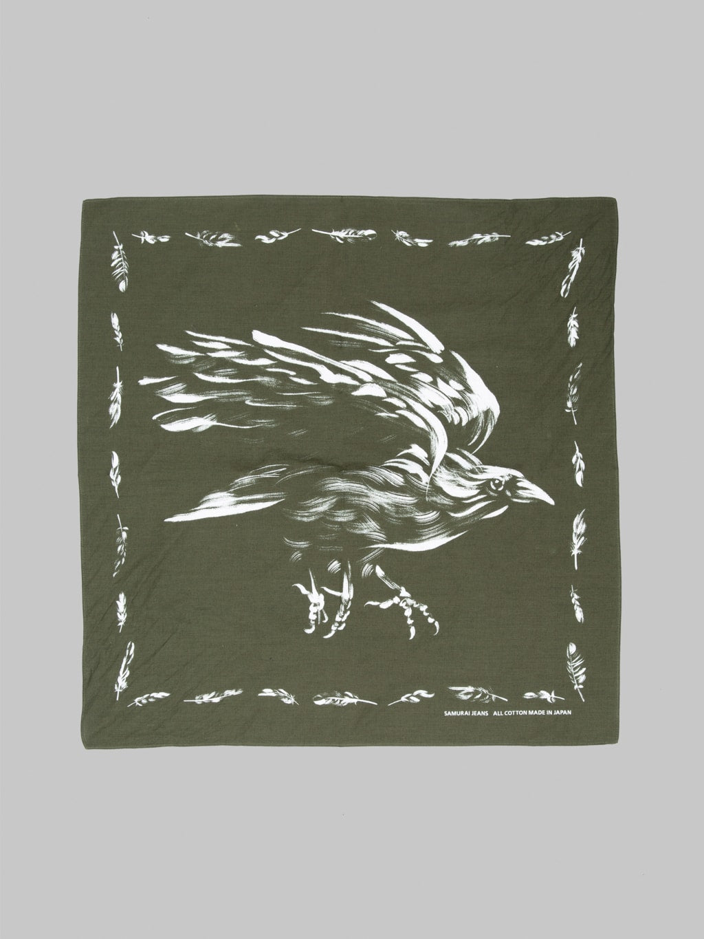Samurai Jeans SJ02 Yatagarasu Crow Pattern Cotton Bandana Olive