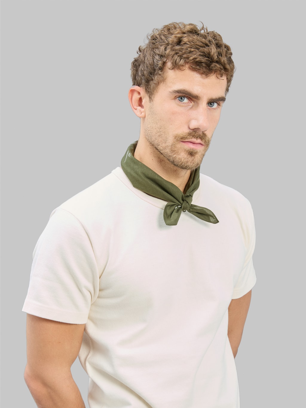 Samurai Jeans SJ02 Yatagarasu Crow Pattern Cotton Bandana Olive styled