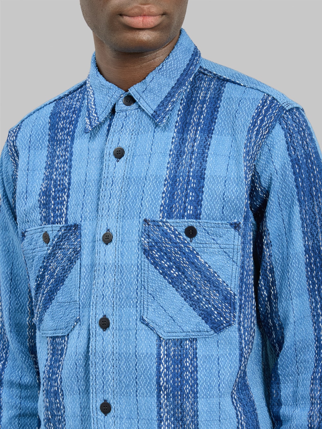 Samurai Jeans SKN24-01 Rain "Kasuri" Sashiko Flannel Work Shirt