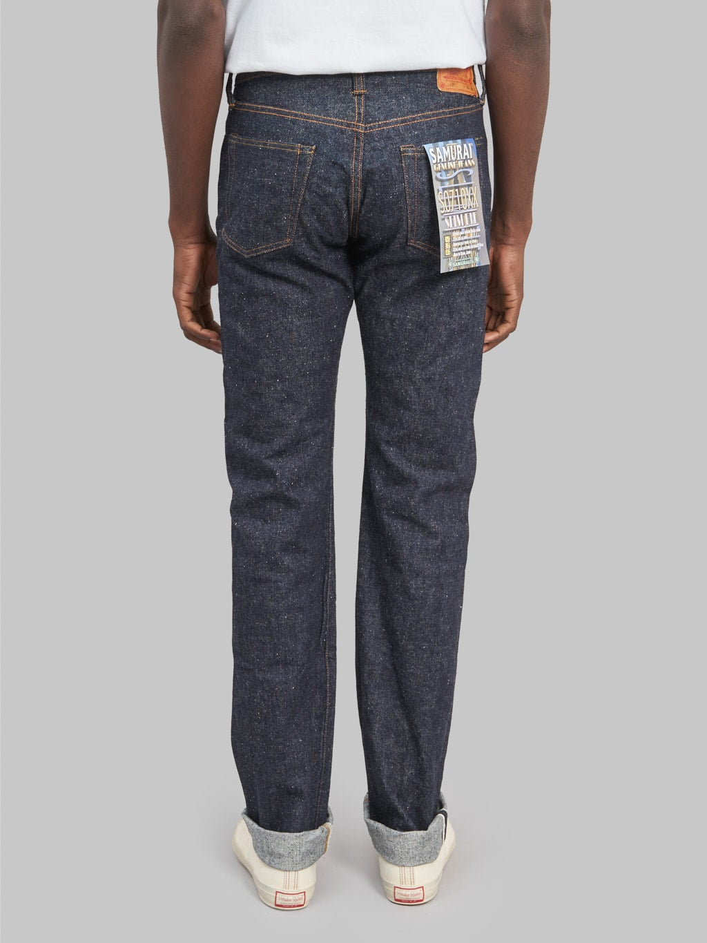 samurai s0710xx 15oz selvedge denim slim tapered jeans back look