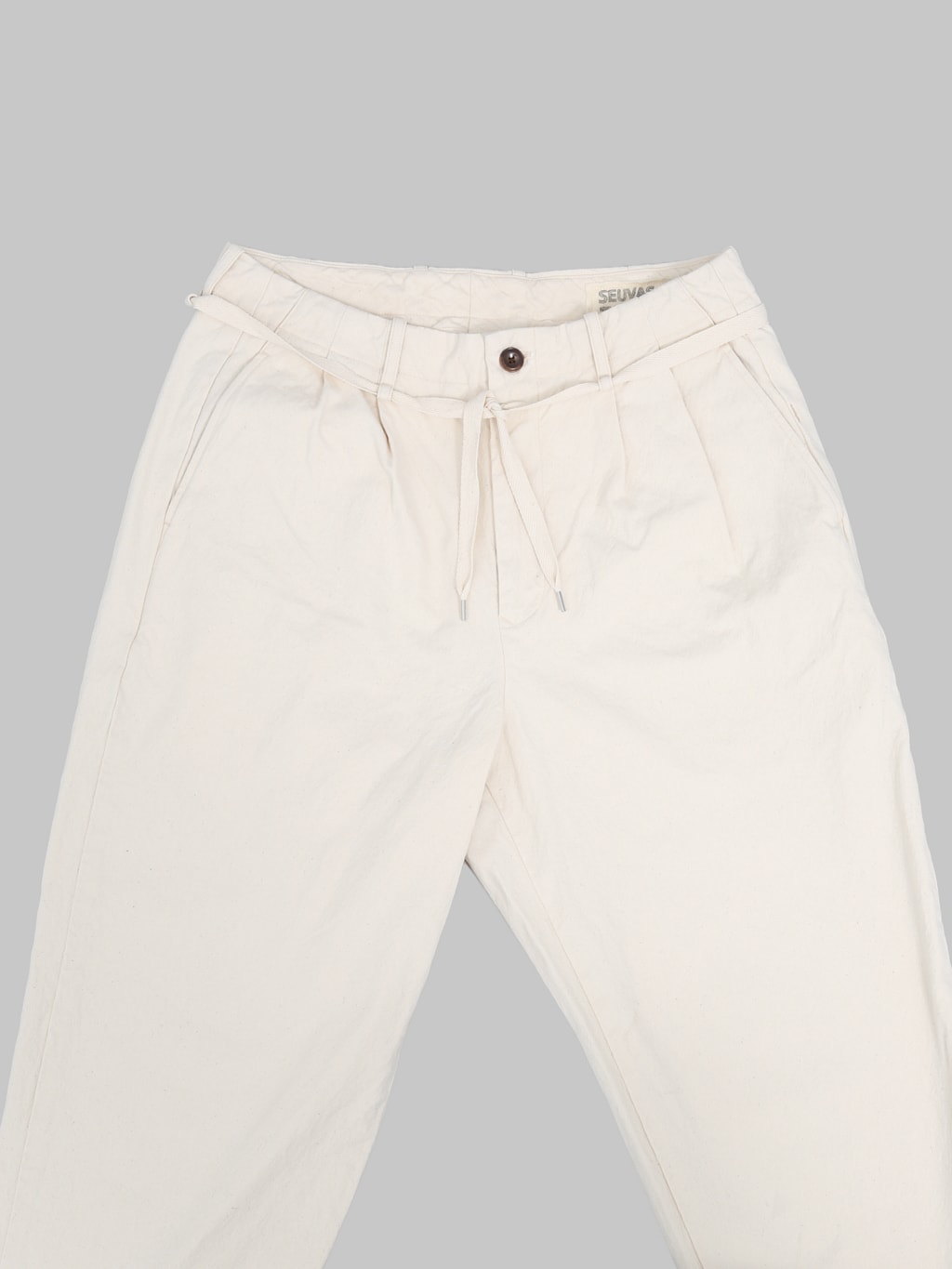 Seuvas 10oz Canvas Tapered 2 Tuck Pants Natural front details
