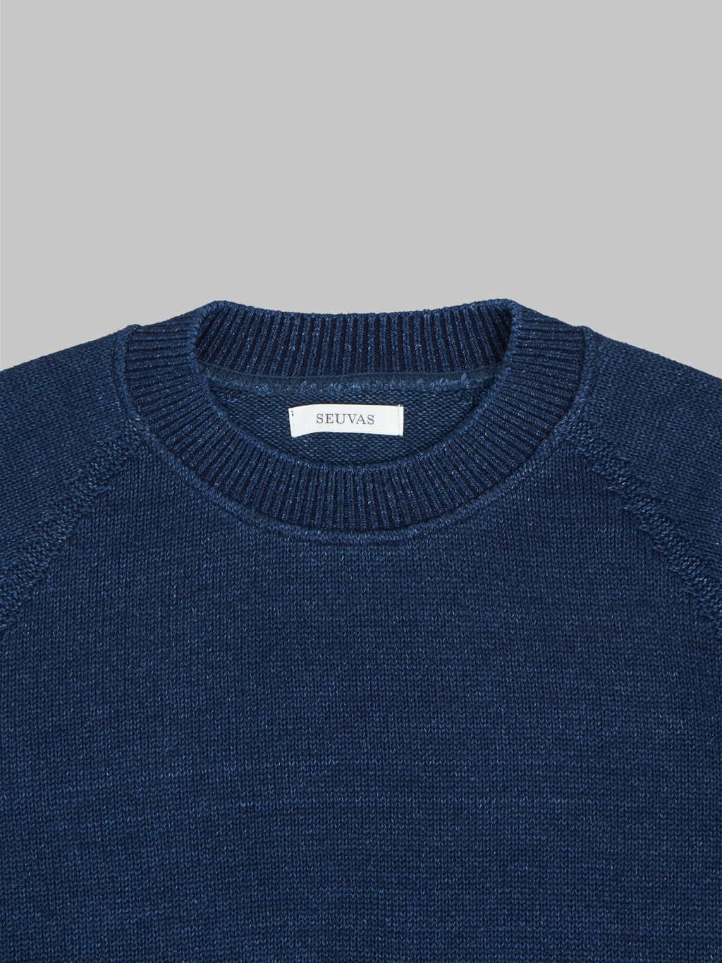 seuvas cotton raglan sweater indigo collar