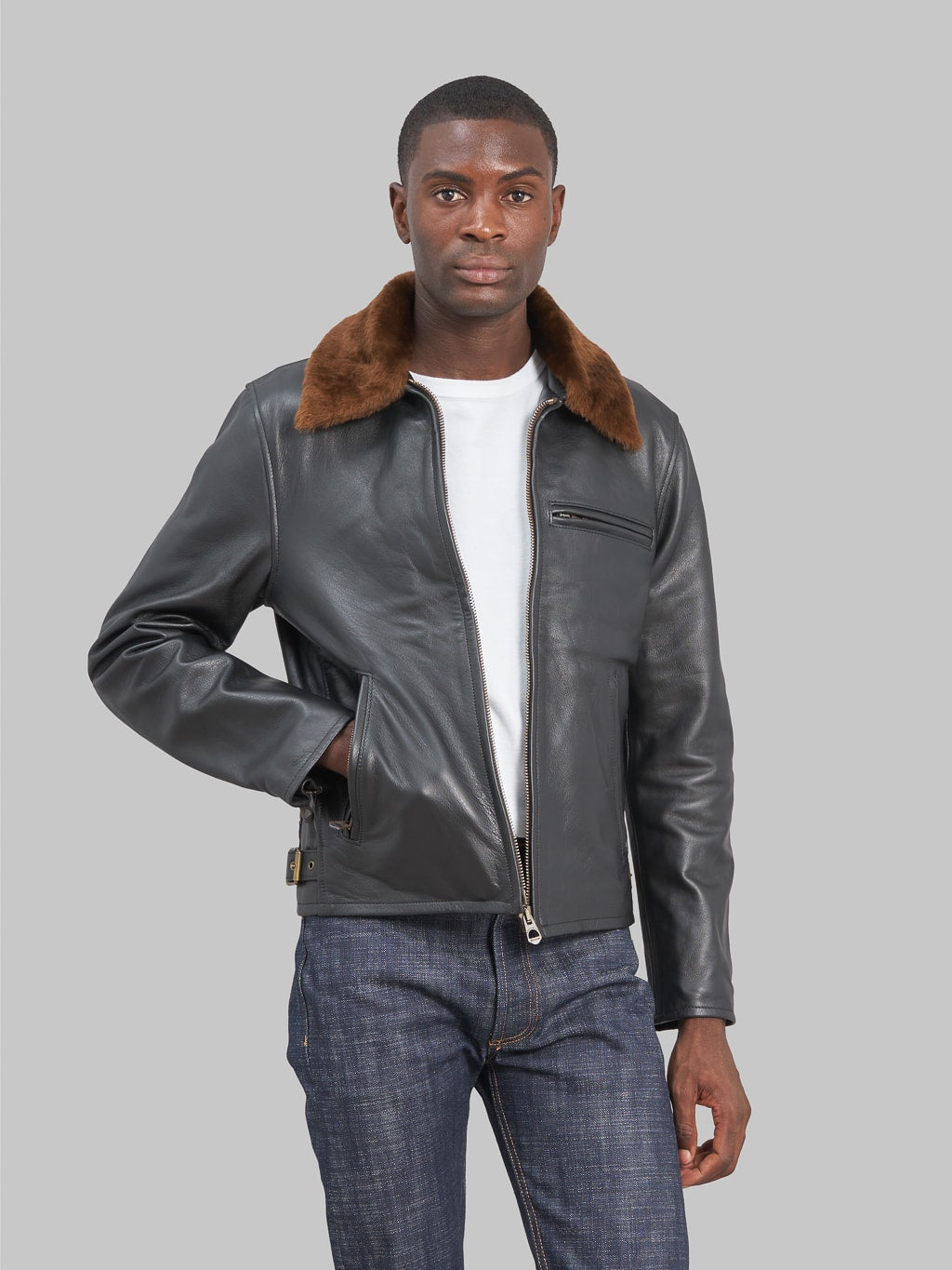 Shangri-La Heritage "Varenne" Fur Collar Black Leather Jacket
