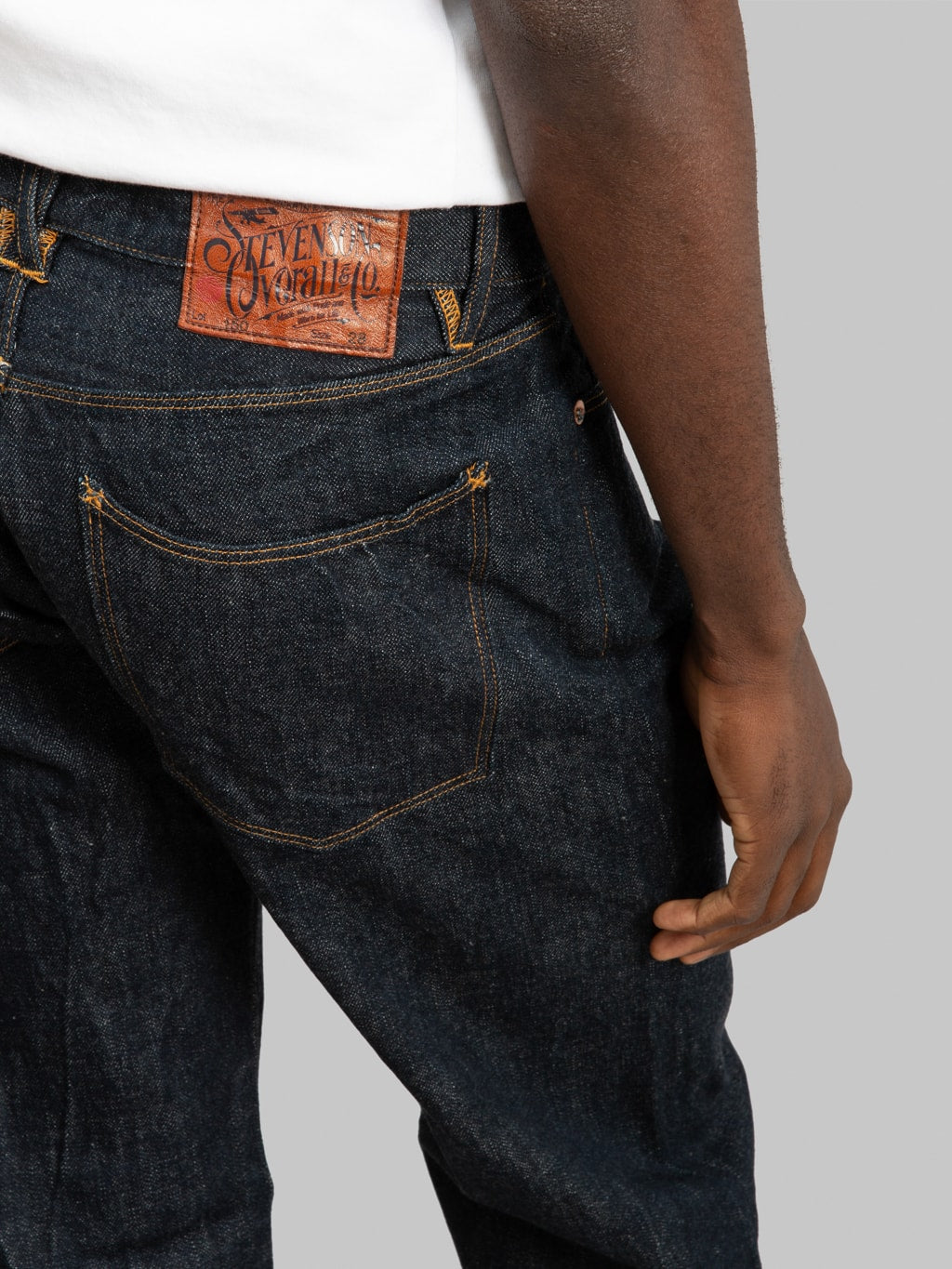stevenson overall encinitas 150 13oz regular straight selvedge jeans back pocket