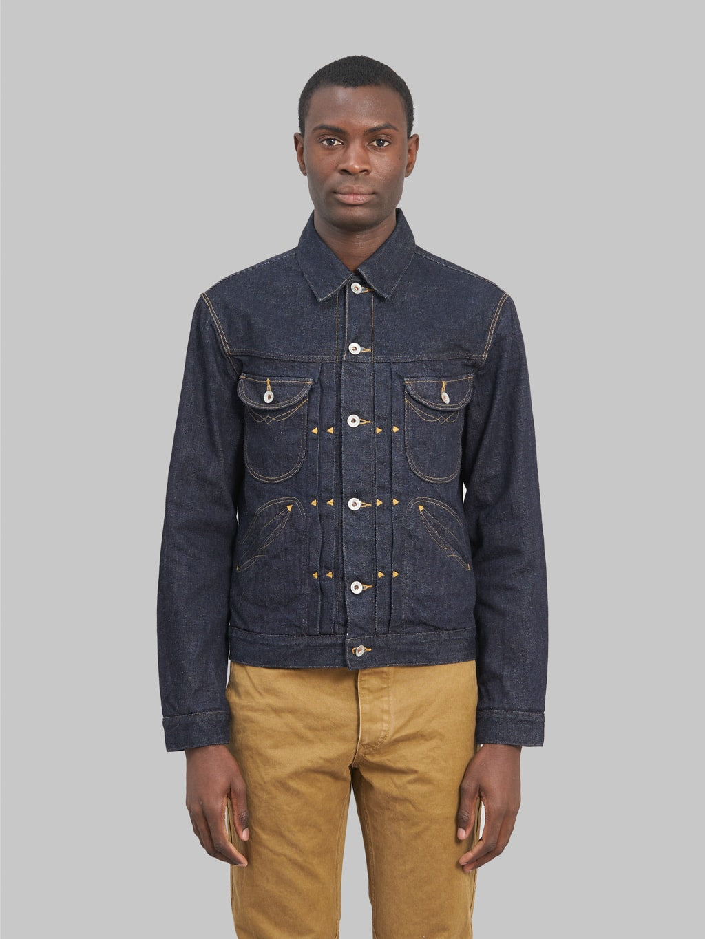 stevenson overall stockman cowboy indigo denim jacket front fit