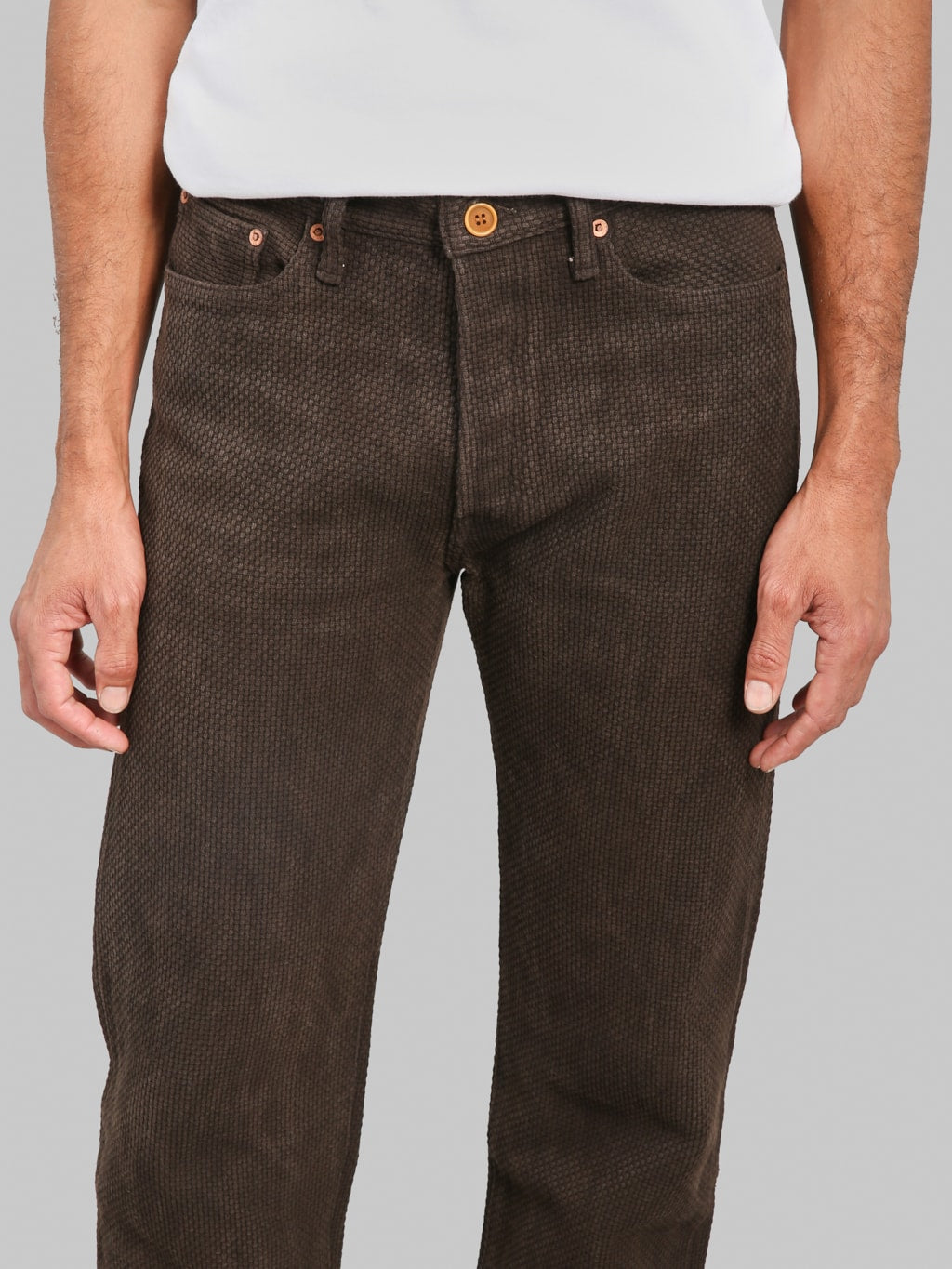 Studio D'Artisan 1914 17oz Amami Mud Dyed Sashiko Jeans Dark Brown