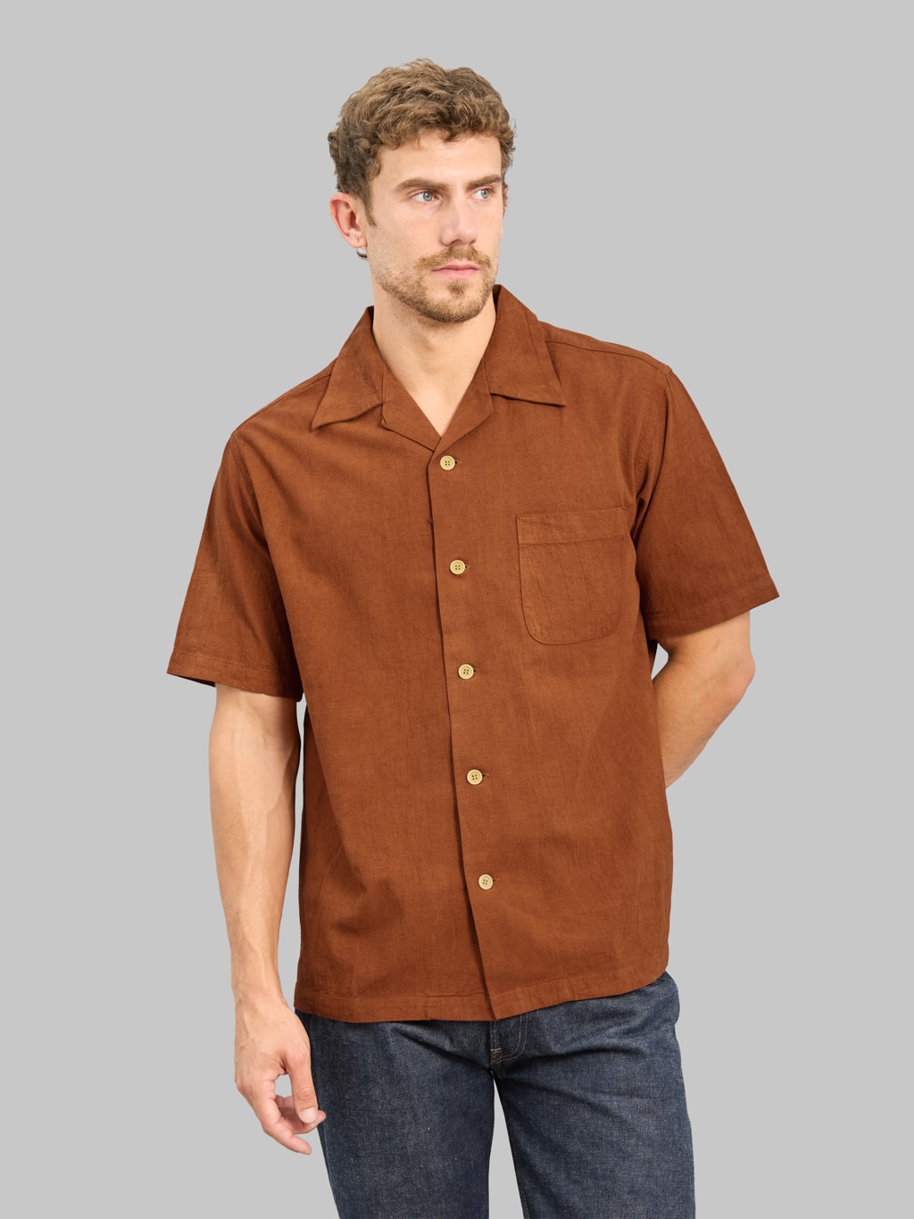 Studio D'Artisan 5739 Amami Dorozome Aloha Shirt Brown | Made in Japan