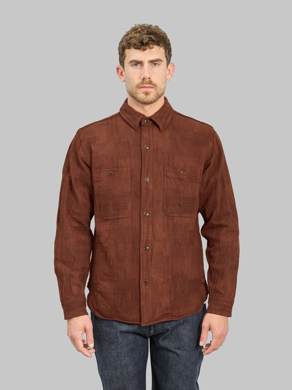 Studio D'Artisan Amami Dorozome Boro Jacquard Shirt (Brown) 38 Studio D'Artisan Amami Dorozome Boro Jacquard Shirt (Brown) 38