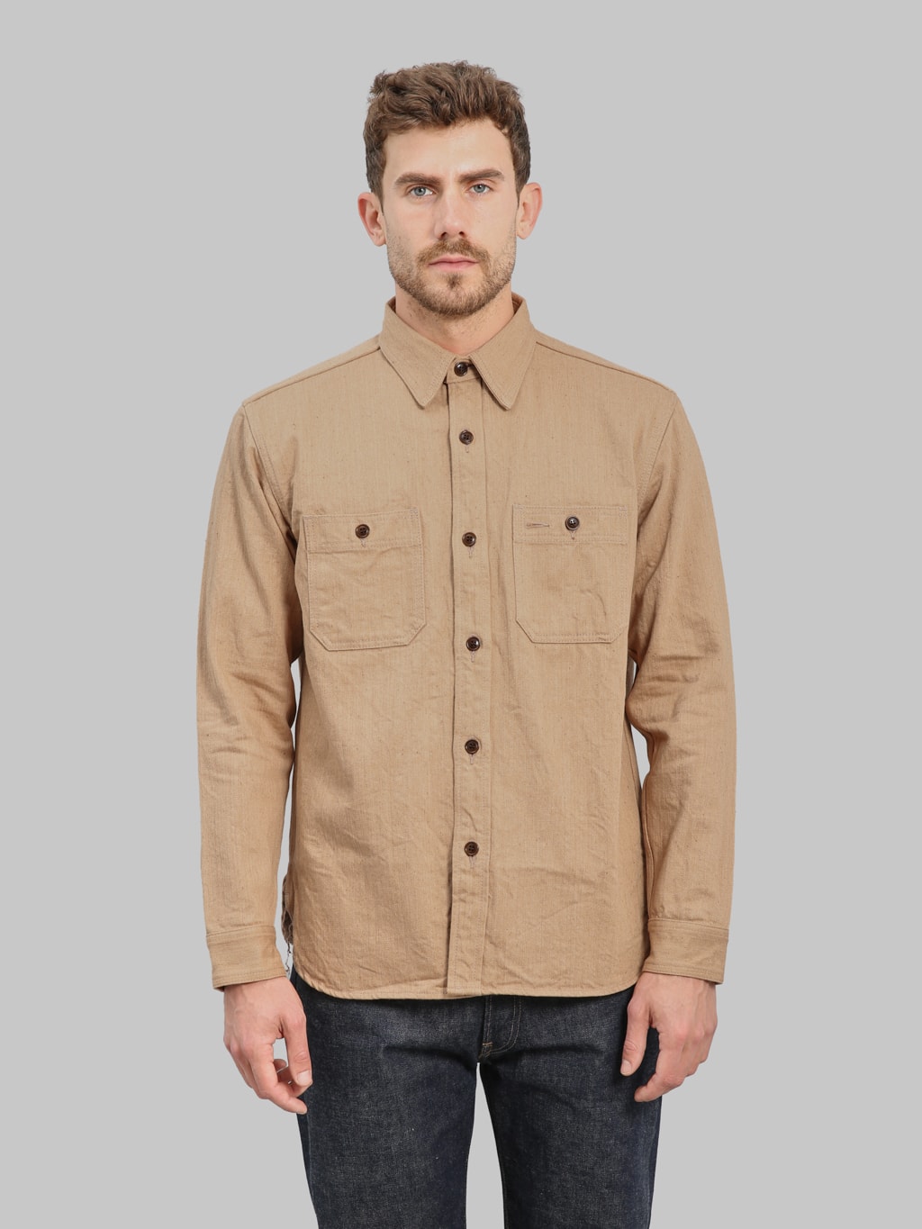 Studio D'artisan Fox Cotton Work Shirt in Brown 38/Medium Studio D'artisan Fox Cotton Work Shirt in Brown 38/Medium
