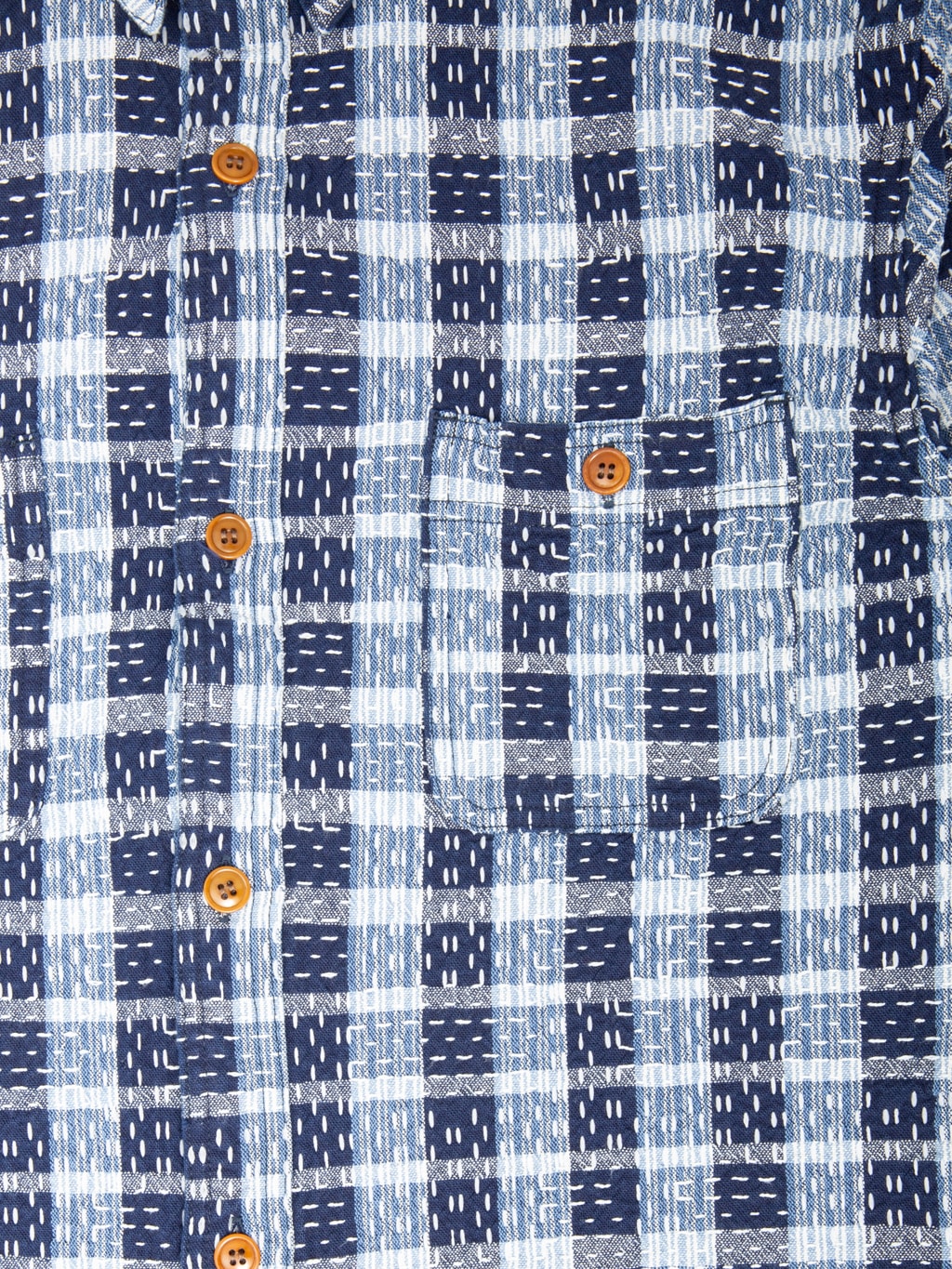 Studio D'Artisan 5737 Indigo Plaid Noragi Boro Sashiko Work Shirt