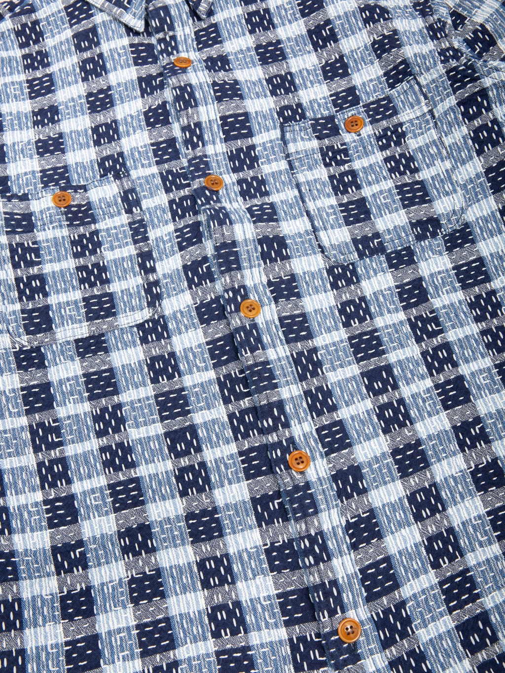 Studio D'Artisan 5737 Indigo Plaid Noragi Boro Sashiko Work Shirt