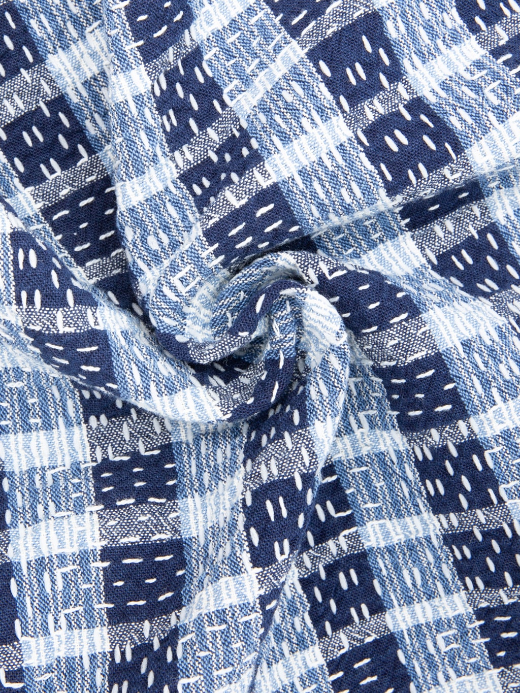 Studio D'Artisan 5737 Indigo Plaid Noragi Boro Sashiko Work Shirt