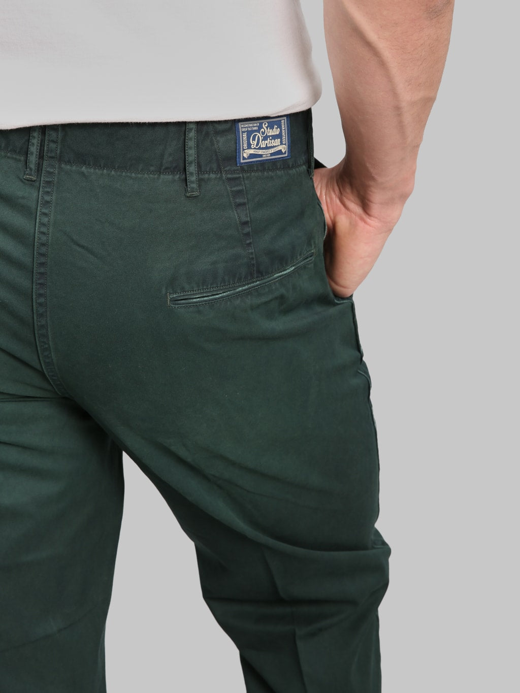 Studio DArtisan 1923 Supima Cotton Chino Pants Indigo Green back pocket