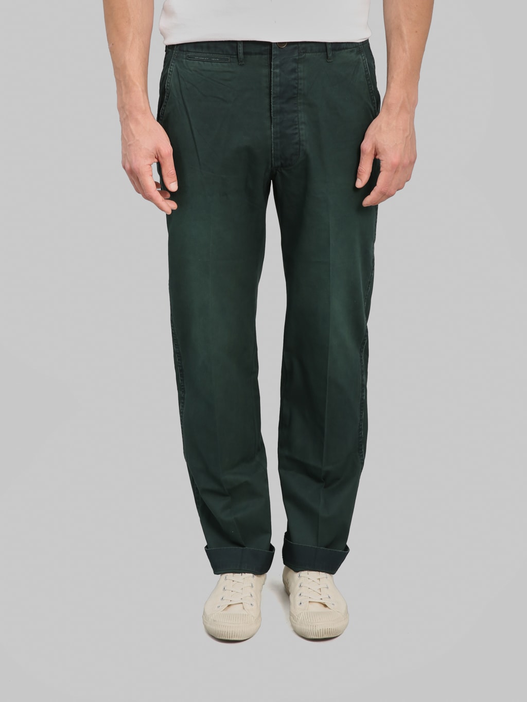 Studio DArtisan 1923 Supima Cotton Chino Pants Indigo Green front fit