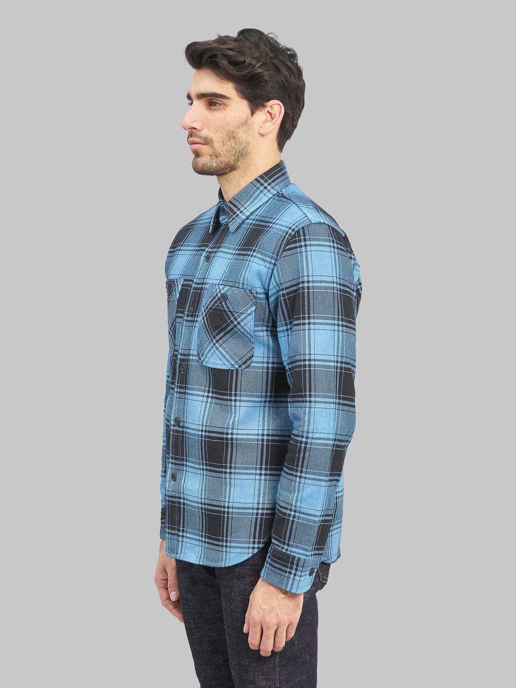 Studio D'Artisan 5700 "AWA-AI" Natural Indigo Heavyweight Check Flannel Shirt