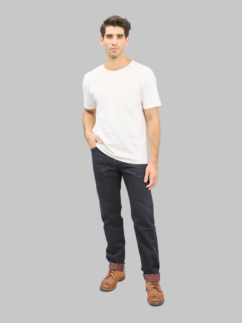 Studio DArtisan D1908 14oz Bengara Relax Tapered Jeans styled