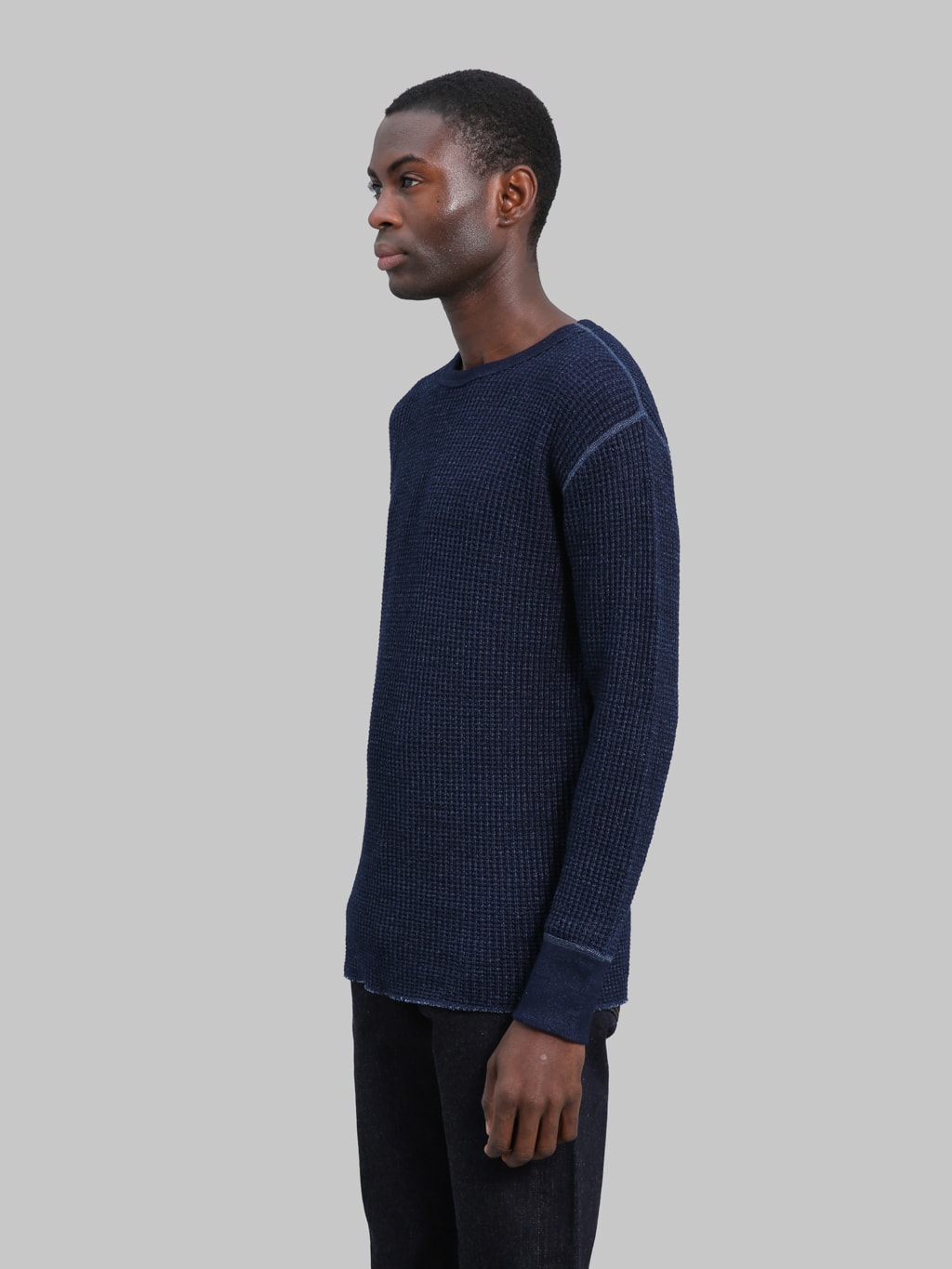 Studio DArtisan 8191 Indigo Dyed Heavy Thermal TShirt side look