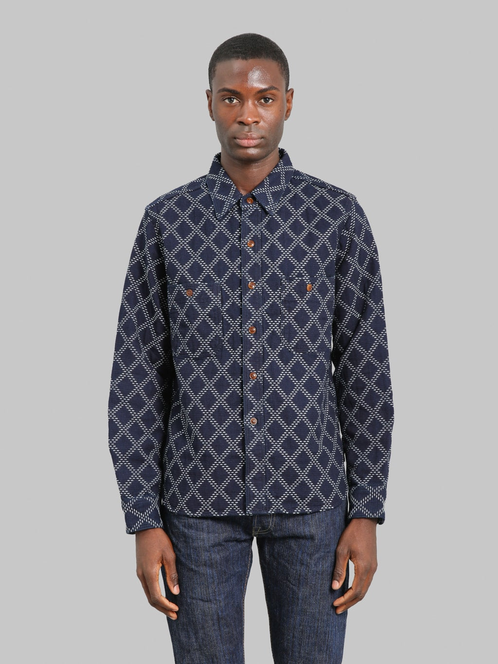 6(ROKU)　COTTON DOBBY DYE SHIRT Studio D'Artisan 5728 Indigo Sashiko Shirt | Made in Japan