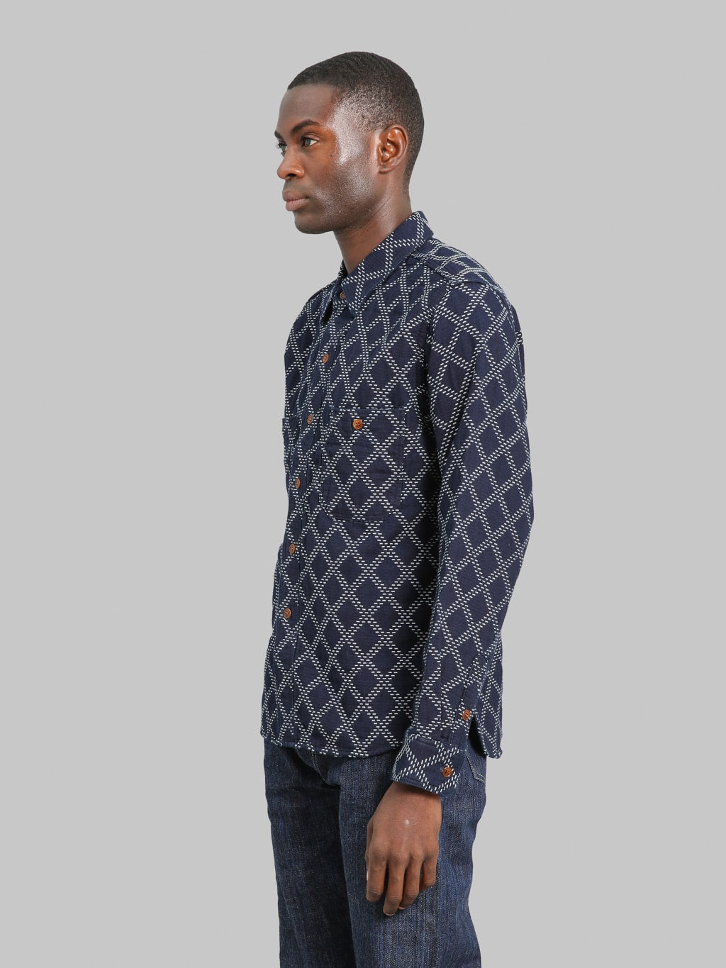 Studio D'Artisan 5728 Indigo Sashiko Dobby Shirt