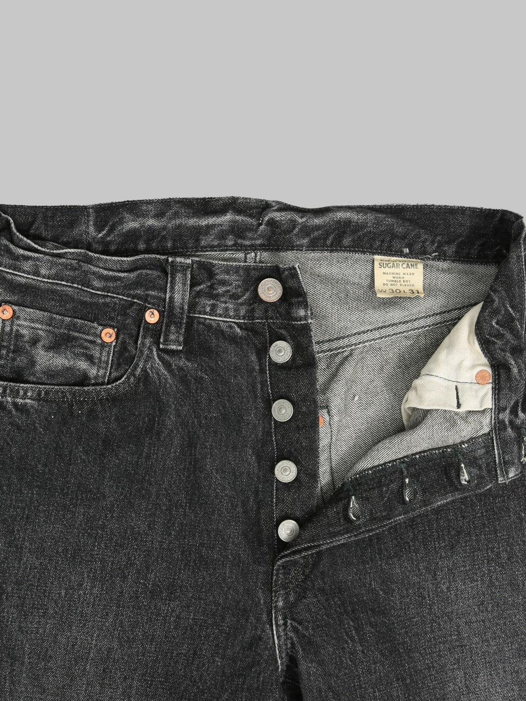 Sugar Cane 1947 Model Hard Wash Straight Black Jeans buttons