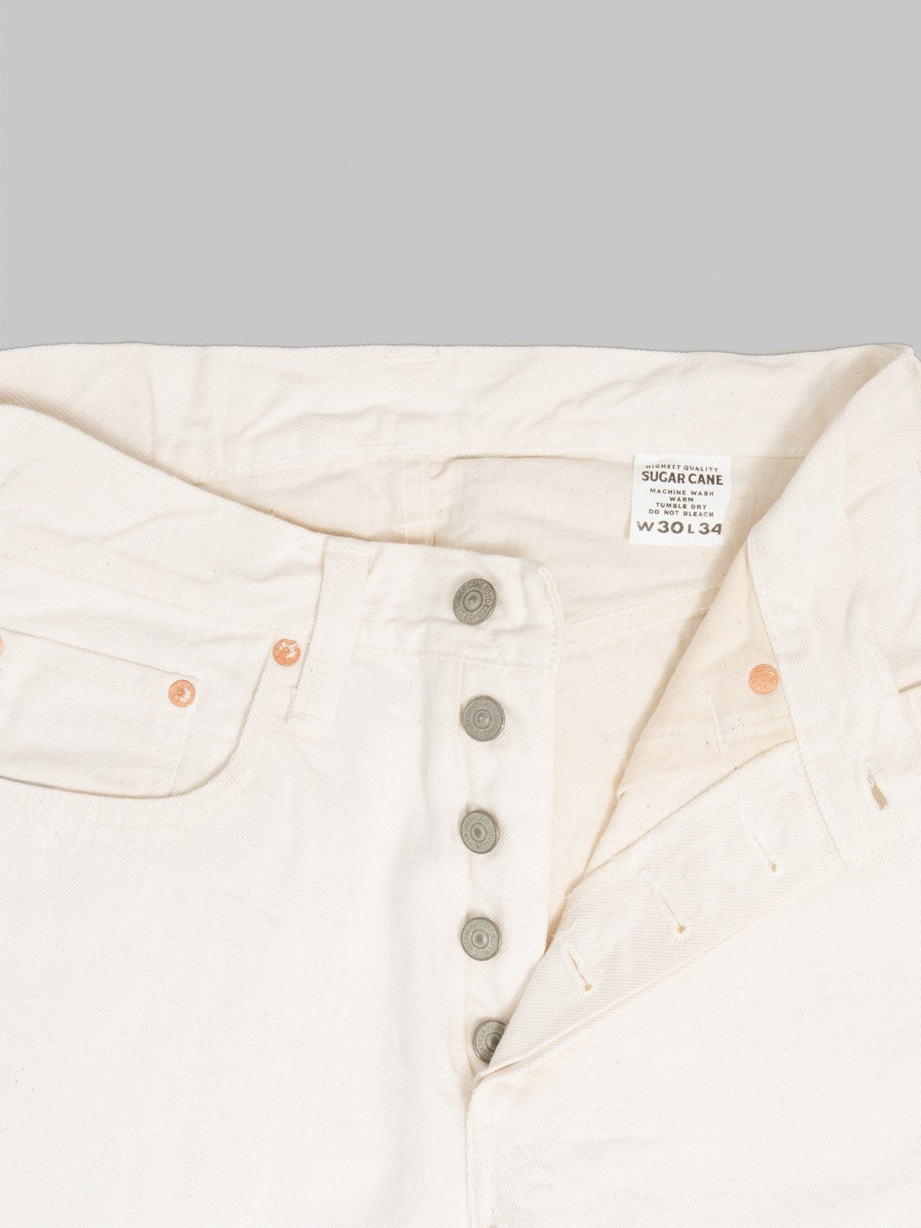 Sugar Cane 1947 Model White 13oz Regular Straight Jeans buttons