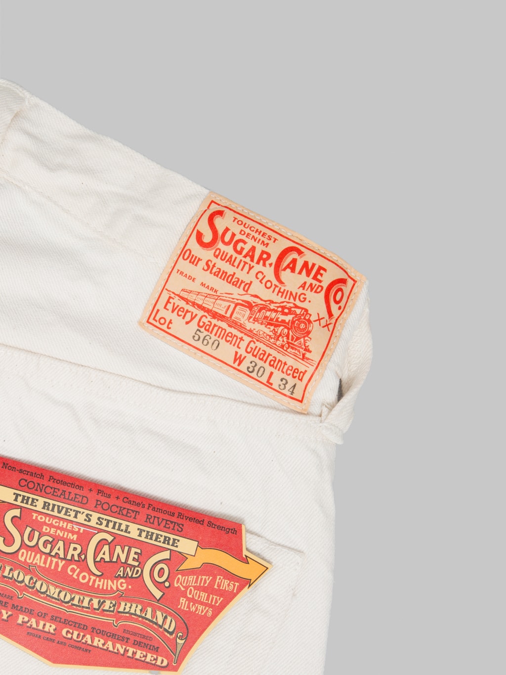 Sugar Cane 1947 Model White 13oz Regular Straight Jeans leather patch