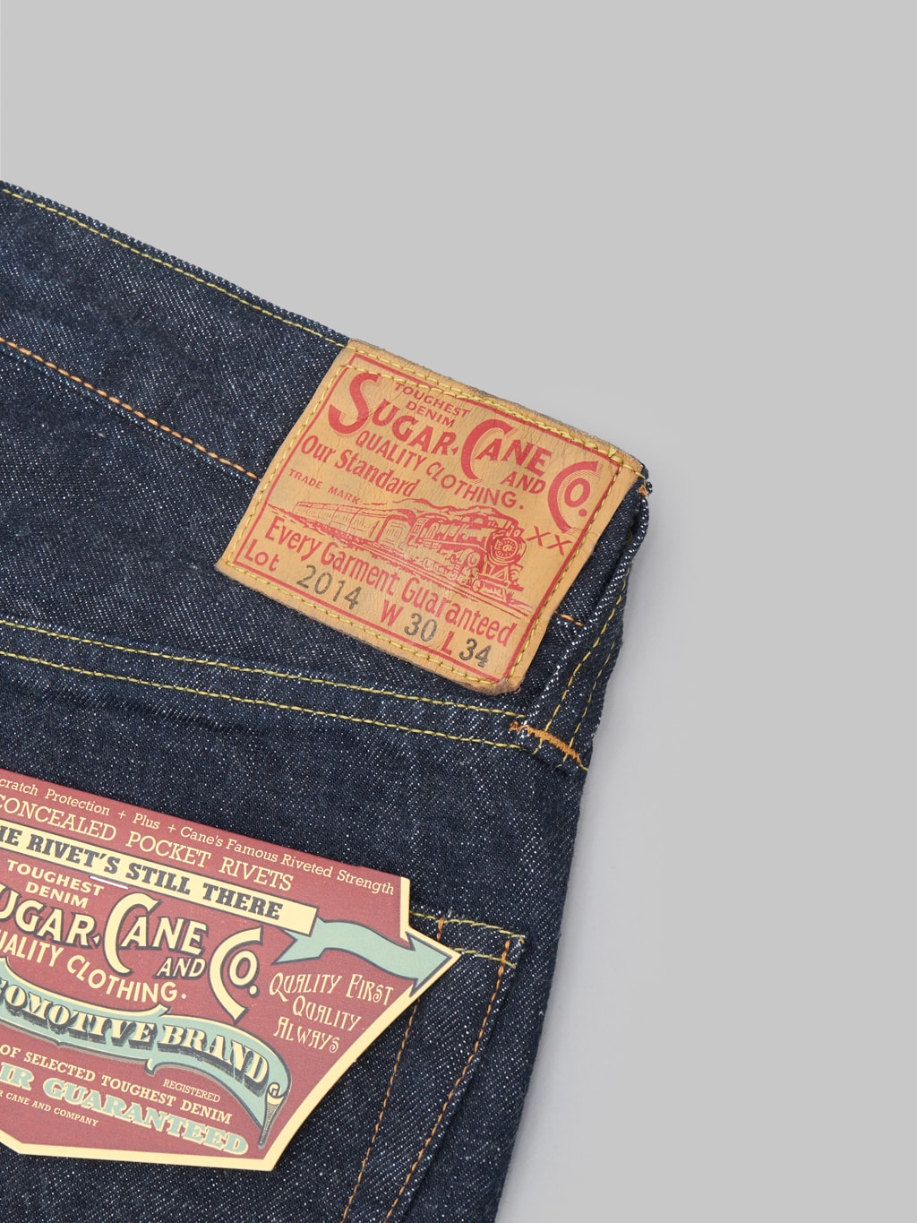 sugar cane 2014 slim tapered selvedge denim jeans leather patch