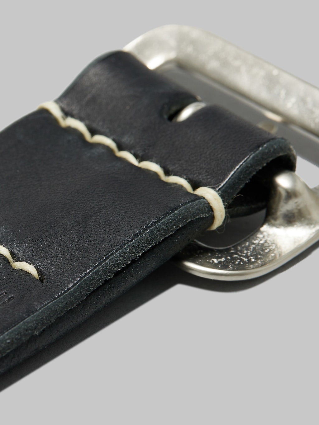 Sugar Cane leather garrison belt black white thread stitching