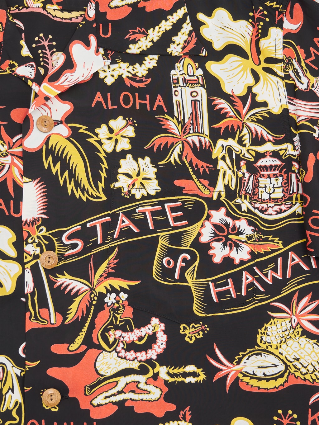 sun surf rayon hawaiian shirt state of hawaiian chest pocket
