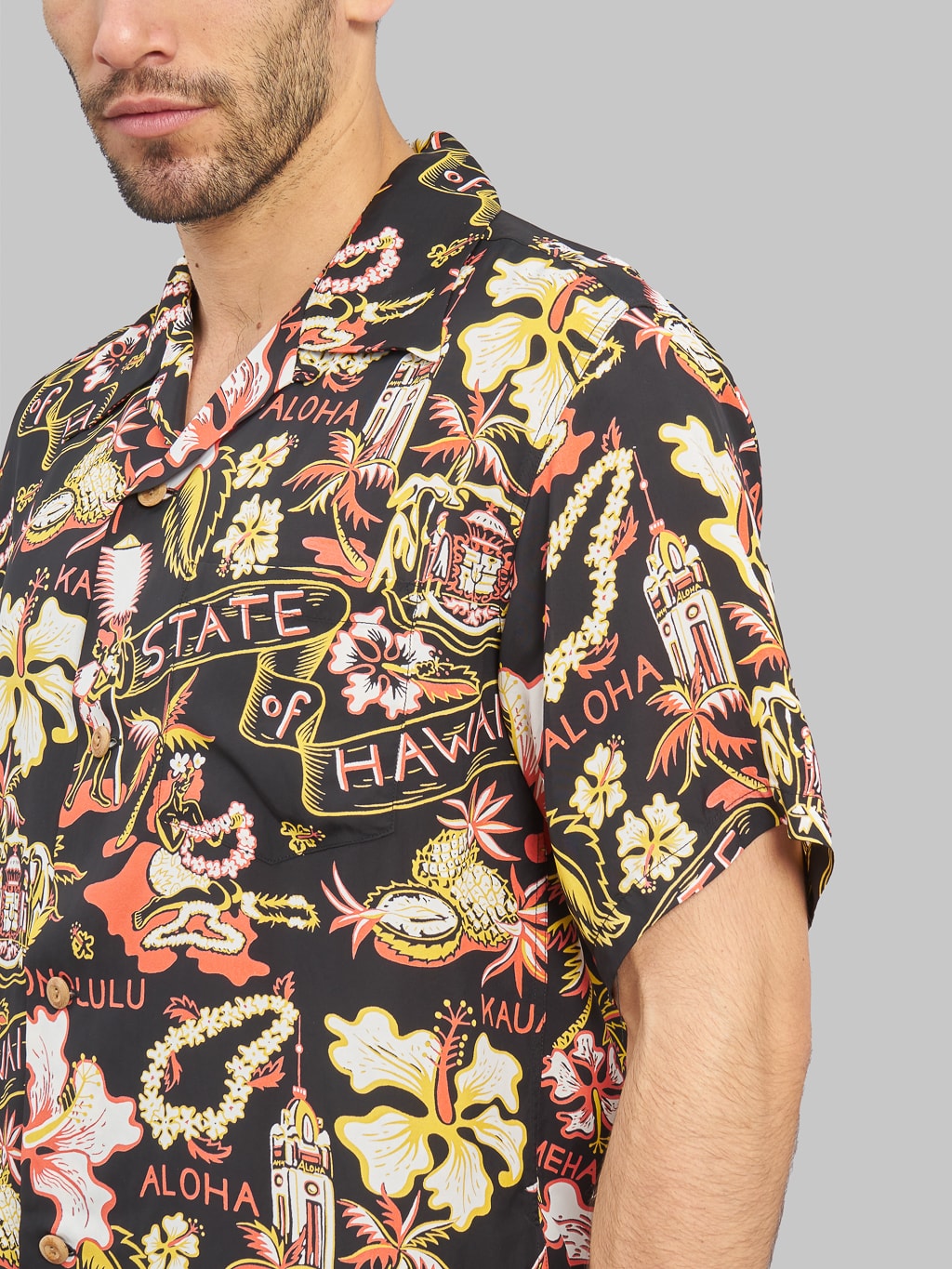 sun surf rayon hawaiian shirt state of hawaiian  chest