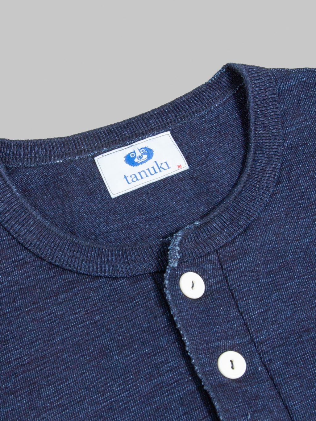 Tanuki HSS Heavy Shinkai Indigo Henley TShirt closeup