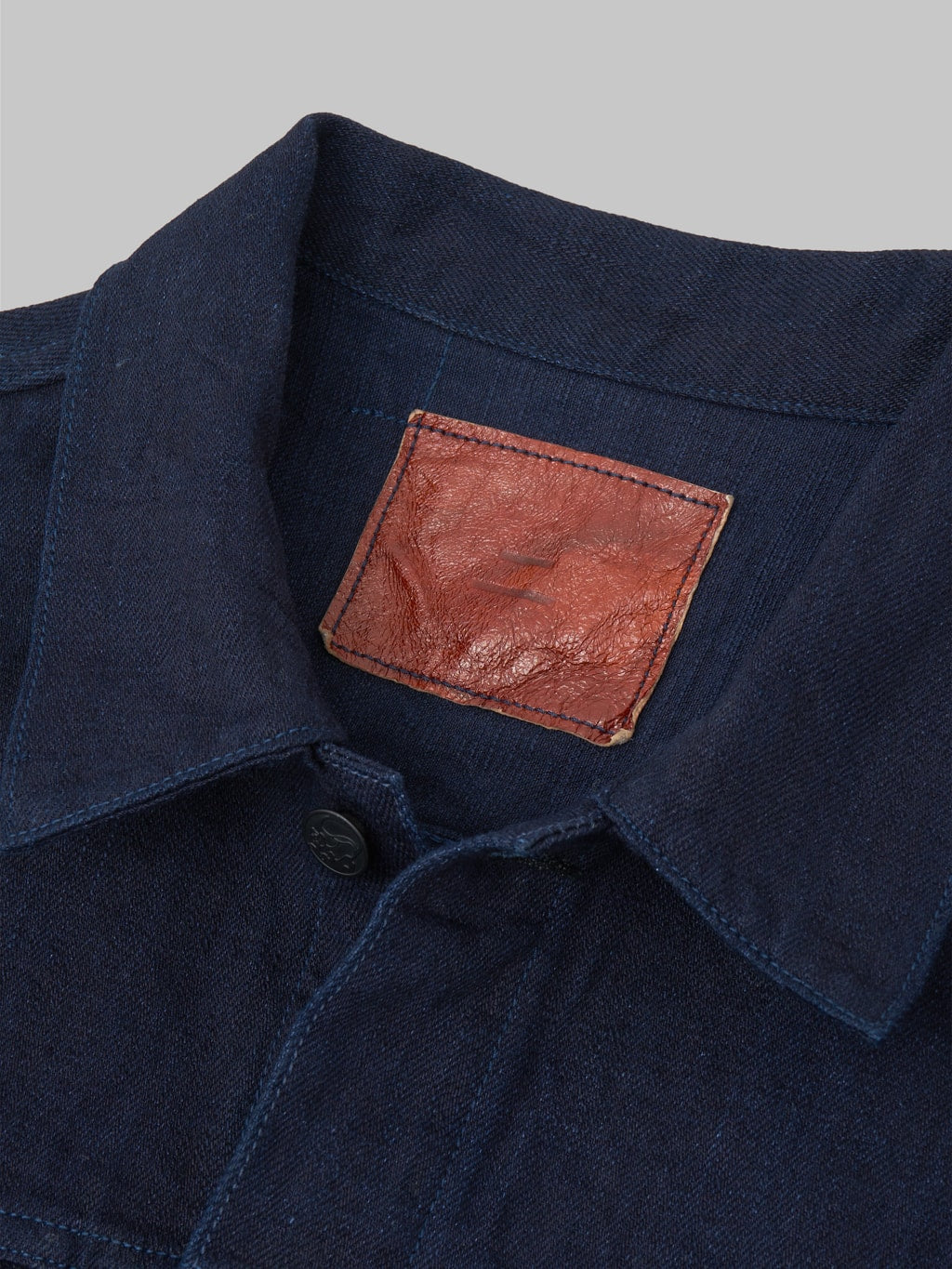 tanuki indigo x indigo 15oz type 2 selvedge denim jacket leather patch