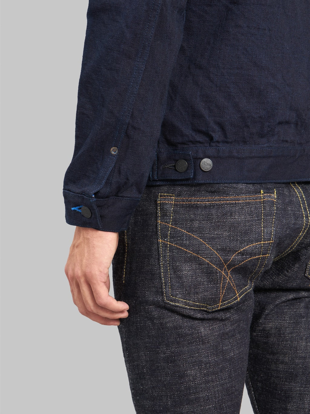 tanuki indigo x indigo 15oz type 2 selvedge denim jacket cuff