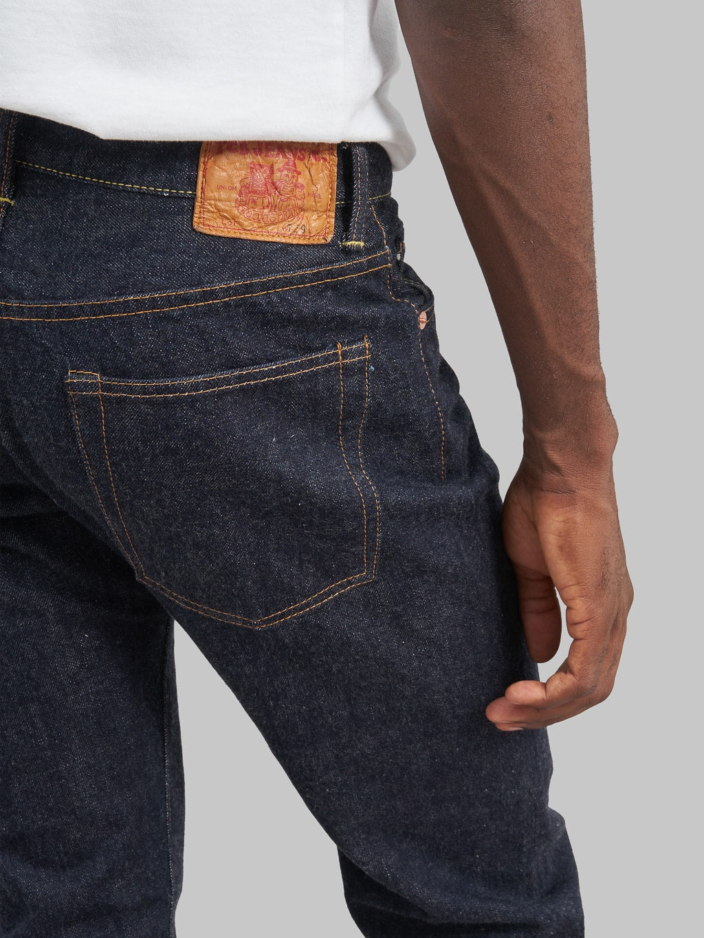 tcb 50s slim jeans t one wash leather patch