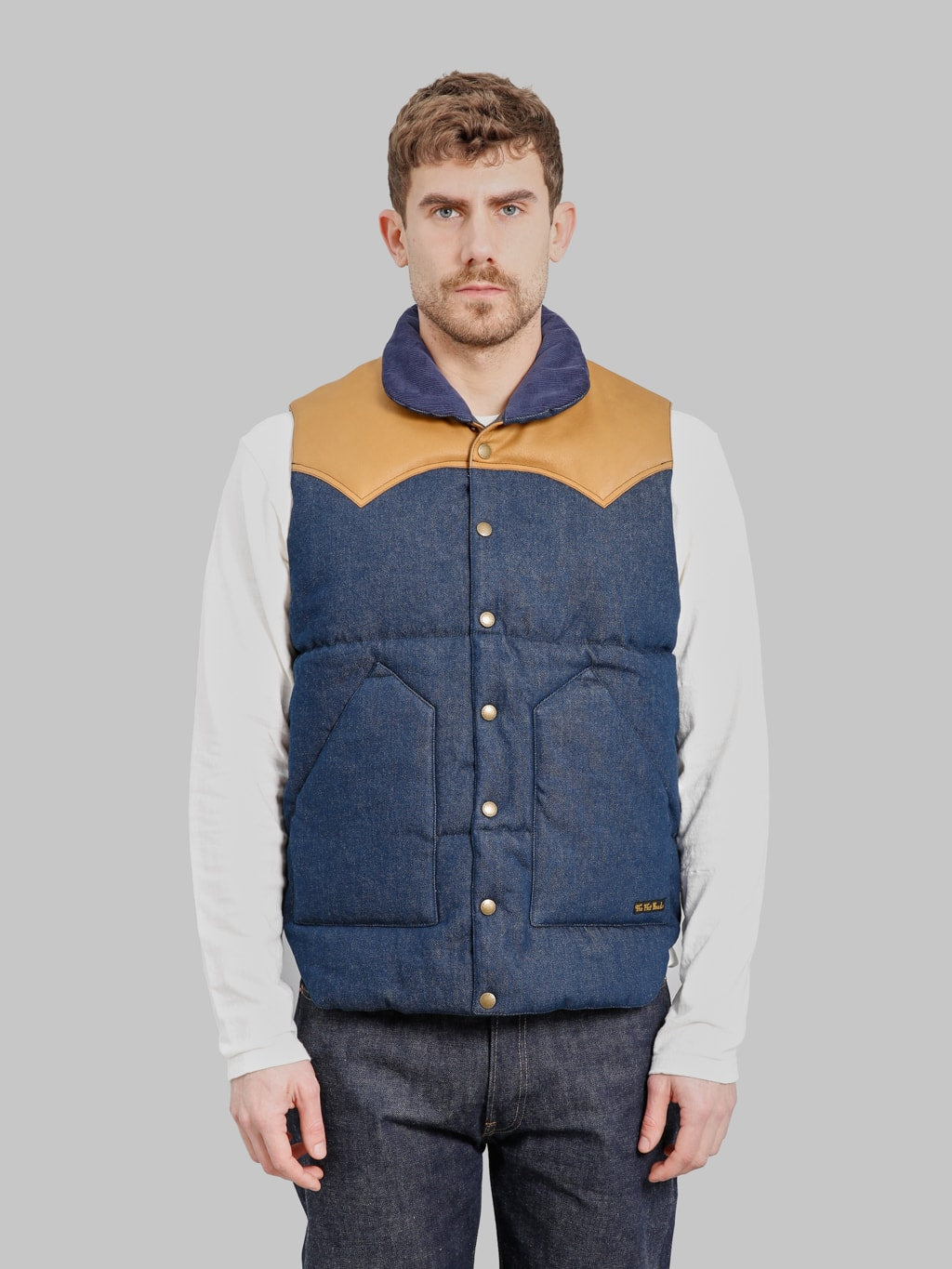 美品 FLATHEAD DENIM WORK VEST JAPAN MADE The Flat Head 12.5oz Indigo Denim Puff Vest | Made in Japan