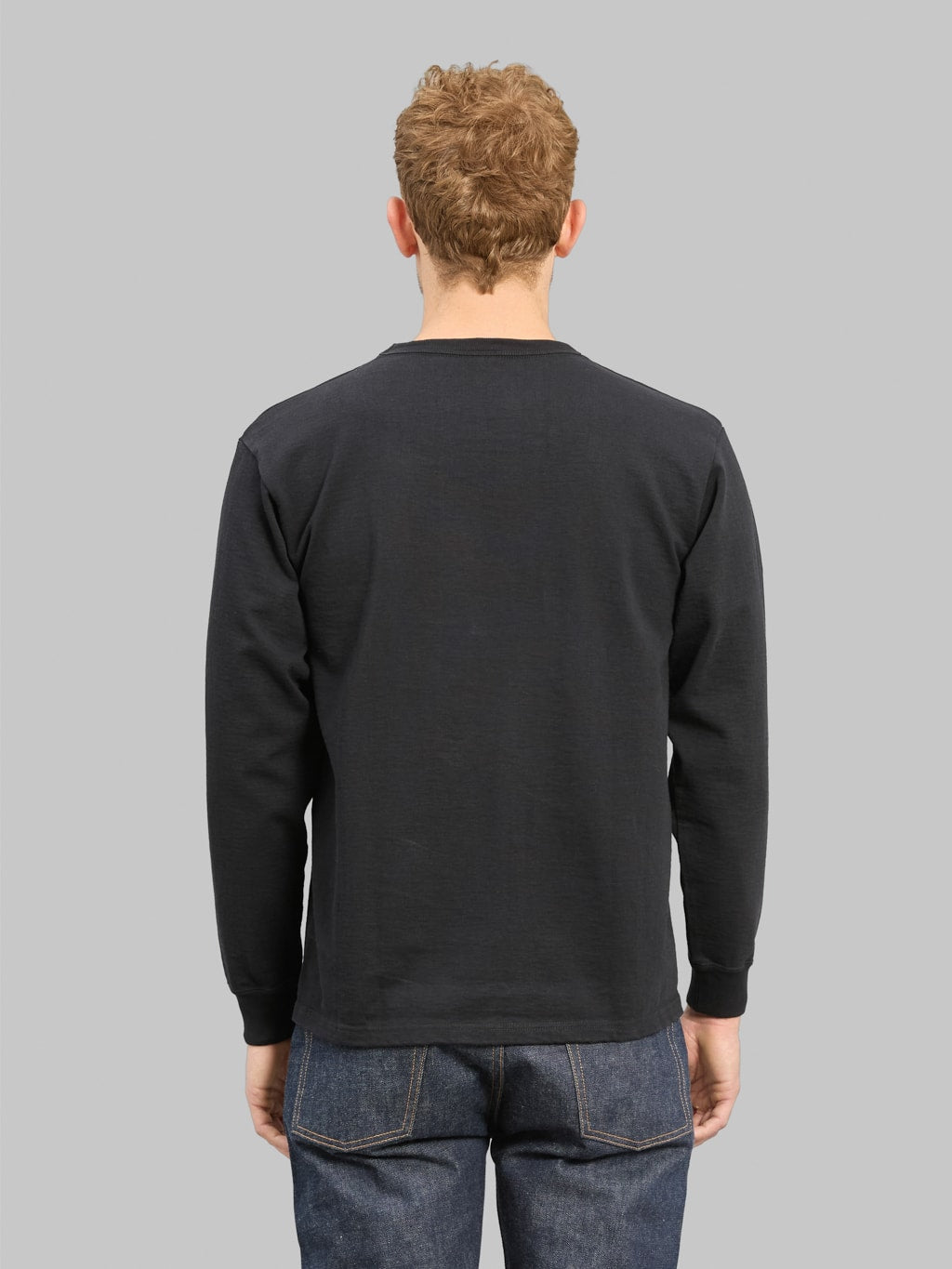 The Flat Head 20oz Loopwheel Long Sleeve TShirt Black back fit