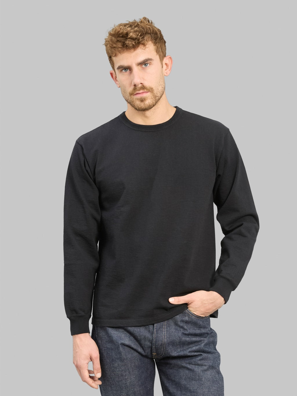 The Flat Head 20oz Ultra Heavyweight Loopwheel Long Sleeve TShirt Black styled