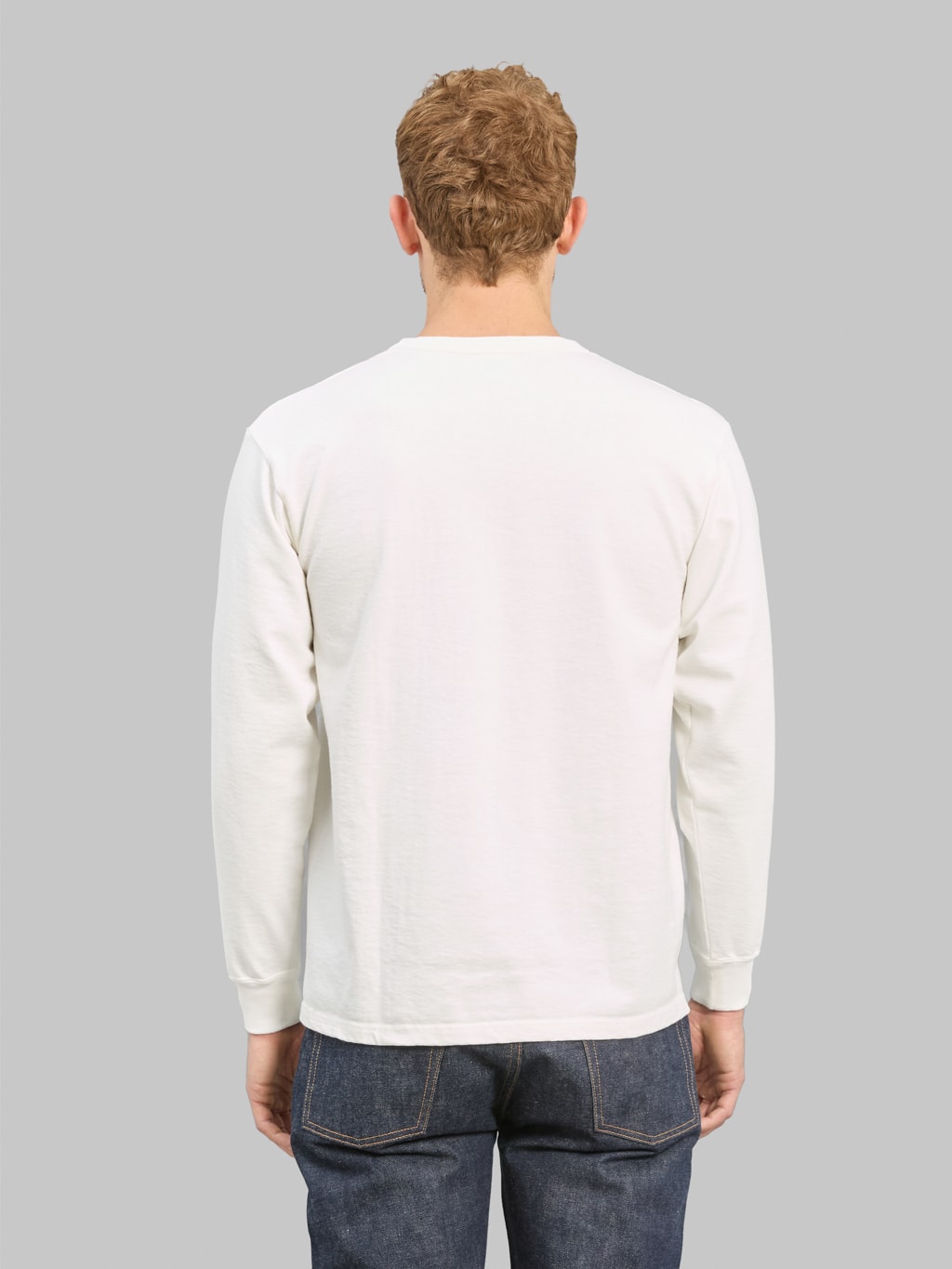The Flat Head 20oz Loopwheel Long Sleeve TShirt White back fit