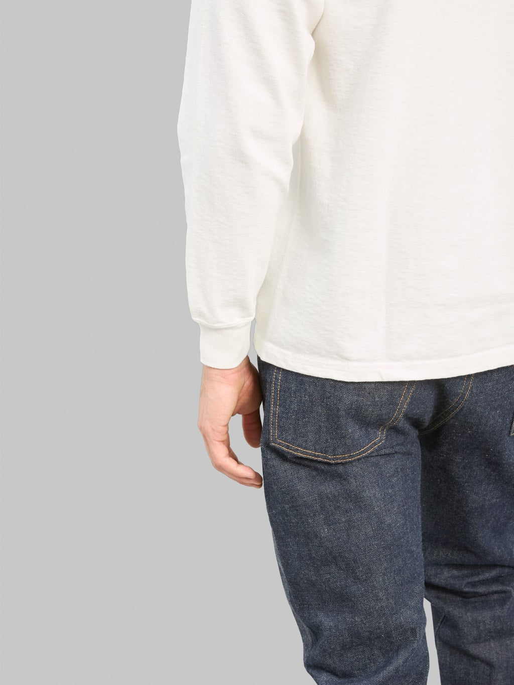 The Flat Head 20oz Loopwheel Long Sleeve TShirt White cuff details