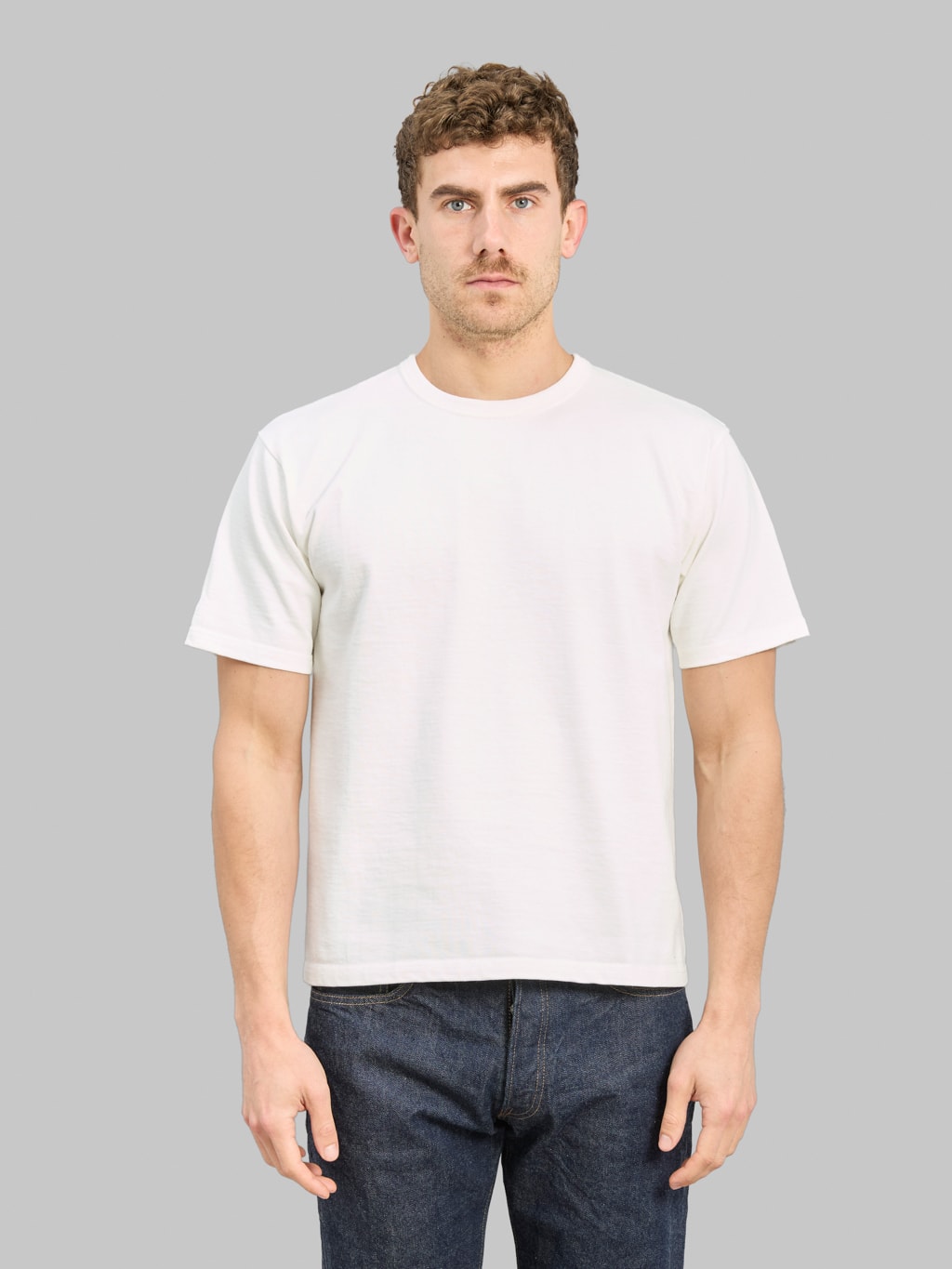 The Flat Head 20oz Ultra Heavyweight Loopwheel TShirt White front fit