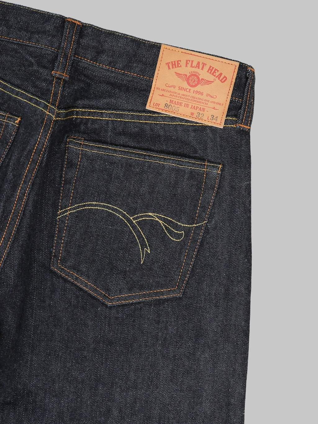 The Flat Head 8005 18oz Regular Straight Jeans back pocket arcs