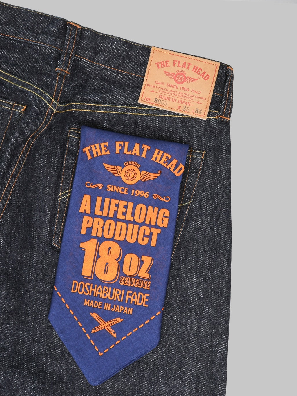 The Flat Head 8005 18oz Regular Straight Jeans bandana
