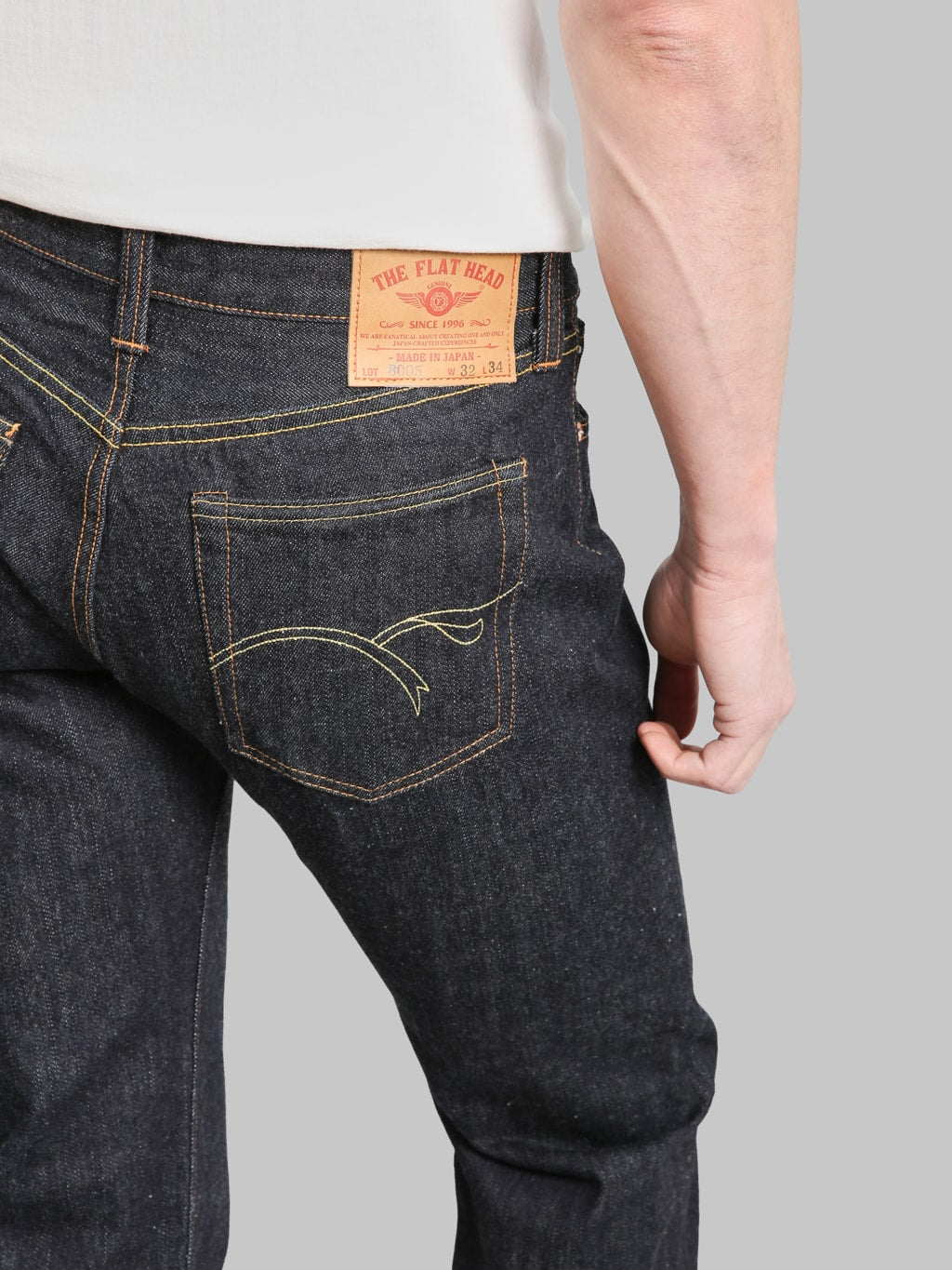 The Flat Head 8005 18oz Regular Straight Jeans back pocket