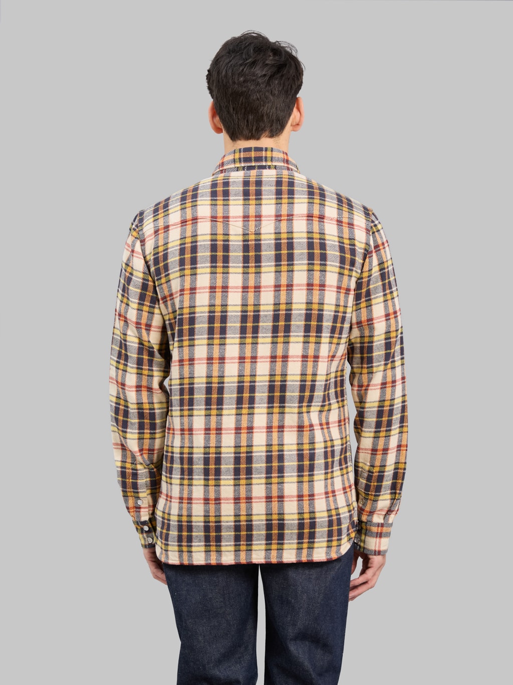 The Flat Head Block Check Western Flannel Shirt Ivory/Black - Redcast Heritage Co.